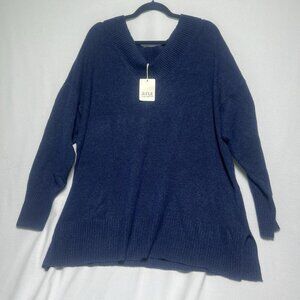 a.n.a. ANA Womens Sweater V Neck Plus Pullover Size 2X Navy Blue Winter Fall